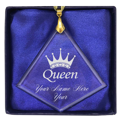 LaserGram Christmas Ornament, Queen Crown, Personalized Engraving Included (Diamond Shape)