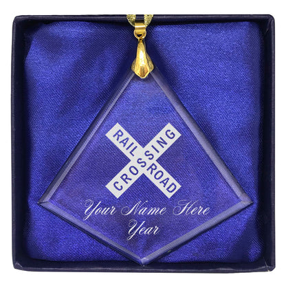 LaserGram Christmas Ornament, Railroad Crossing Sign 1, Personalized Engraving Included (Diamond Shape)