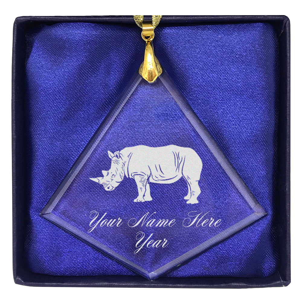 LaserGram Christmas Ornament, Rhinoceros, Personalized Engraving Included (Diamond Shape)