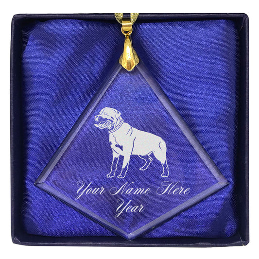 LaserGram Christmas Ornament, Rottweiler Dog, Personalized Engraving Included (Diamond Shape)