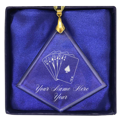 LaserGram Christmas Ornament, Royal Flush Poker Cards, Personalized Engraving Included (Diamond Shape)