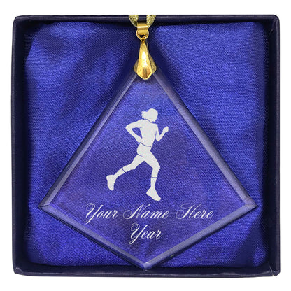 LaserGram Christmas Ornament, Running Woman, Personalized Engraving Included (Diamond Shape)