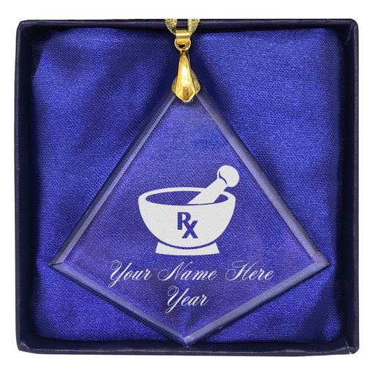 LaserGram Christmas Ornament, Rx Pharmacy Symbol, Personalized Engraving Included (Diamond Shape)