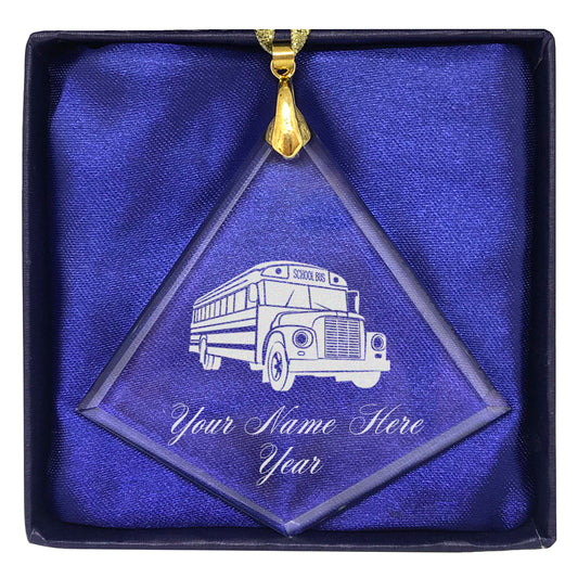 LaserGram Christmas Ornament, School Bus, Personalized Engraving Included (Diamond Shape)