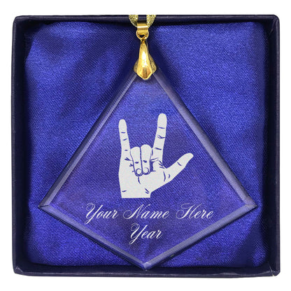 LaserGram Christmas Ornament, Sign Language I Love You, Personalized Engraving Included (Diamond Shape)