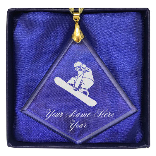 LaserGram Christmas Ornament, Snowboarder Man, Personalized Engraving Included (Diamond Shape)