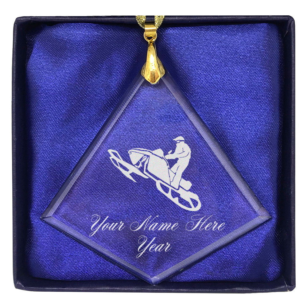 LaserGram Christmas Ornament, Snowmobile, Personalized Engraving Included (Diamond Shape)