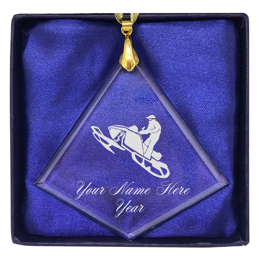LaserGram Christmas Ornament, Snowmobile, Personalized Engraving Included (Diamond Shape)