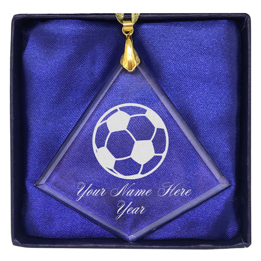 LaserGram Christmas Ornament, Soccer Ball, Personalized Engraving Included (Diamond Shape)