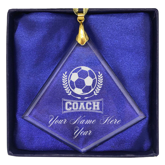 LaserGram Christmas Ornament, Soccer Coach, Personalized Engraving Included (Diamond Shape)