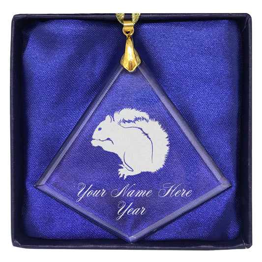 LaserGram Christmas Ornament, Squirrel, Personalized Engraving Included (Diamond Shape)