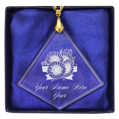 LaserGram Christmas Ornament, Sunflowers, Personalized Engraving Included (Diamond Shape)