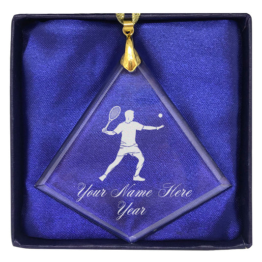 LaserGram Christmas Ornament, Tennis Player Man, Personalized Engraving Included (Diamond Shape)