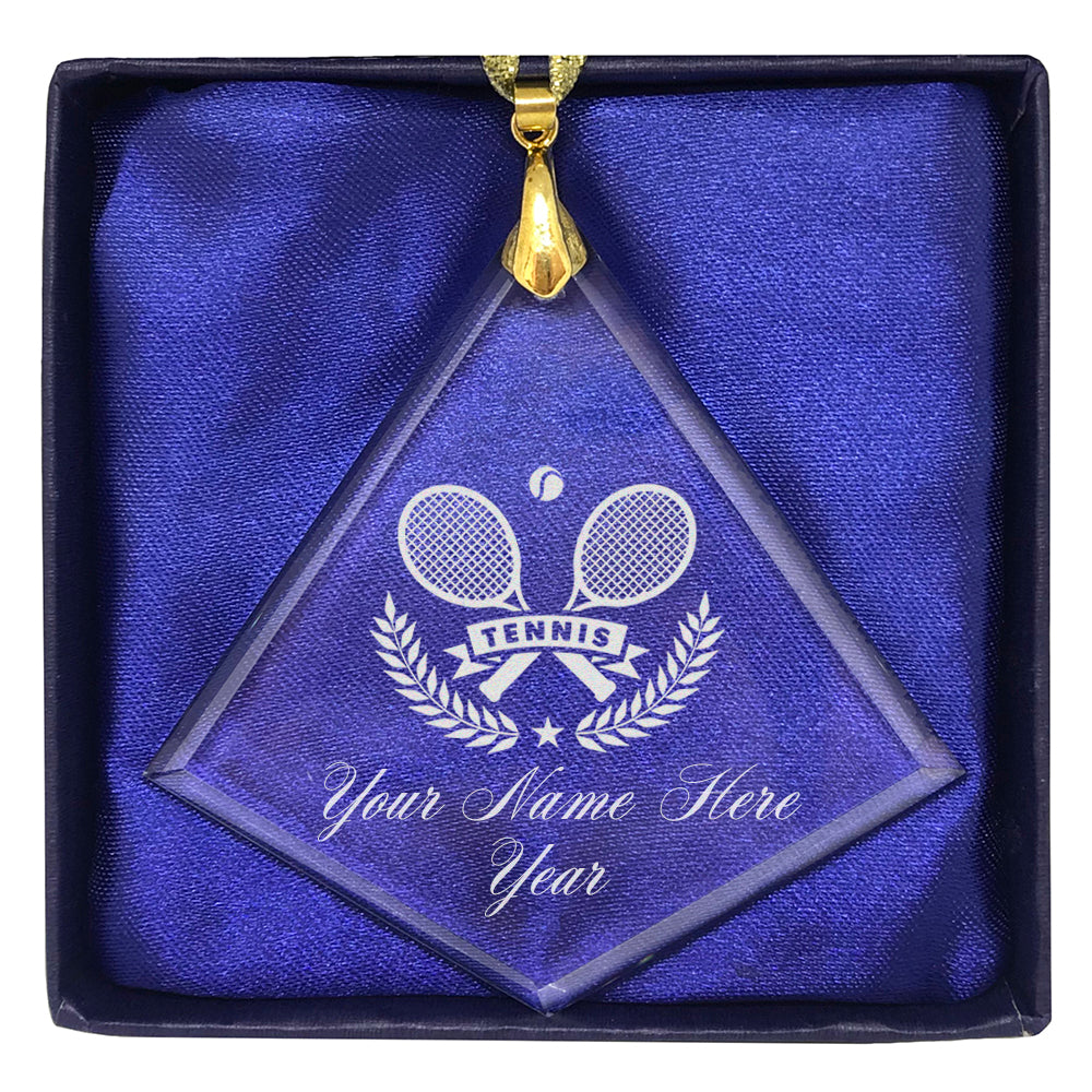 LaserGram Christmas Ornament, Tennis Rackets, Personalized Engraving Included (Diamond Shape)