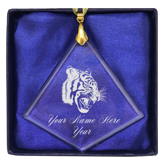 LaserGram Christmas Ornament, Tiger Head, Personalized Engraving Included (Diamond Shape)