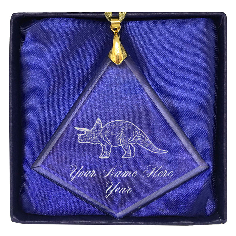 LaserGram Christmas Ornament, Triceratops Dinosaur, Personalized Engraving Included (Diamond Shape)