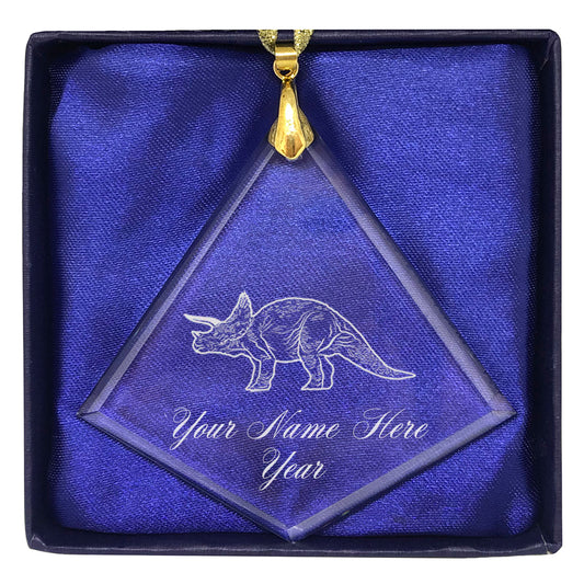 LaserGram Christmas Ornament, Triceratops Dinosaur, Personalized Engraving Included (Diamond Shape)