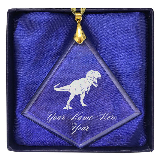 LaserGram Christmas Ornament, Tyrannosaurus Rex Dinosaur, Personalized Engraving Included (Diamond Shape)