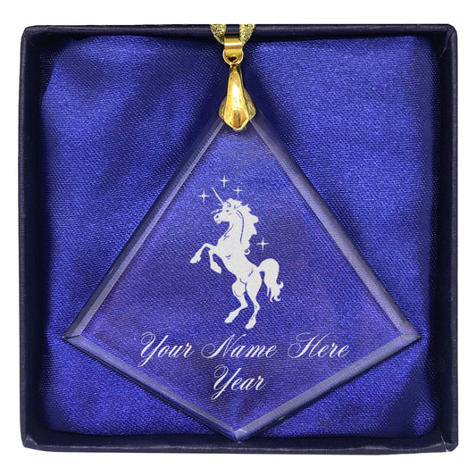 LaserGram Christmas Ornament, Unicorn, Personalized Engraving Included (Diamond Shape)