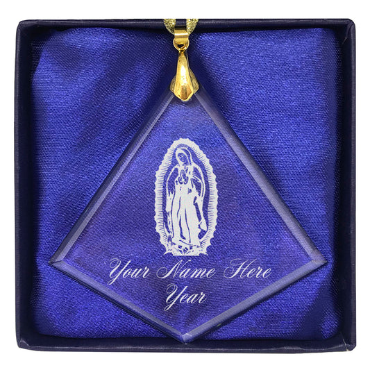 LaserGram Christmas Ornament, Virgen de Guadalupe, Personalized Engraving Included (Diamond Shape)