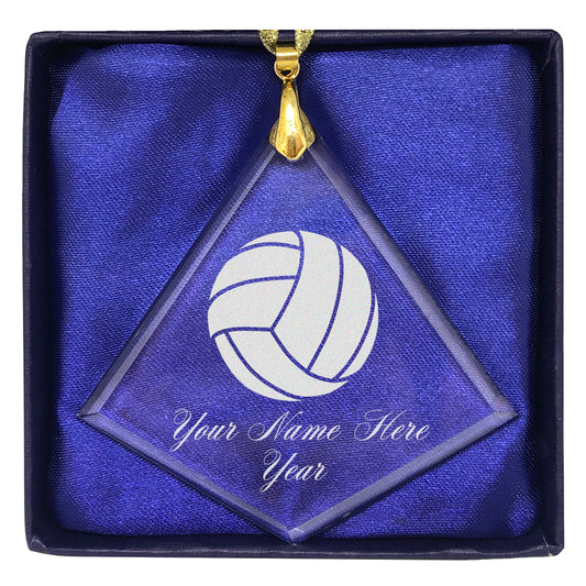 LaserGram Christmas Ornament, Volleyball Ball, Personalized Engraving Included (Diamond Shape)