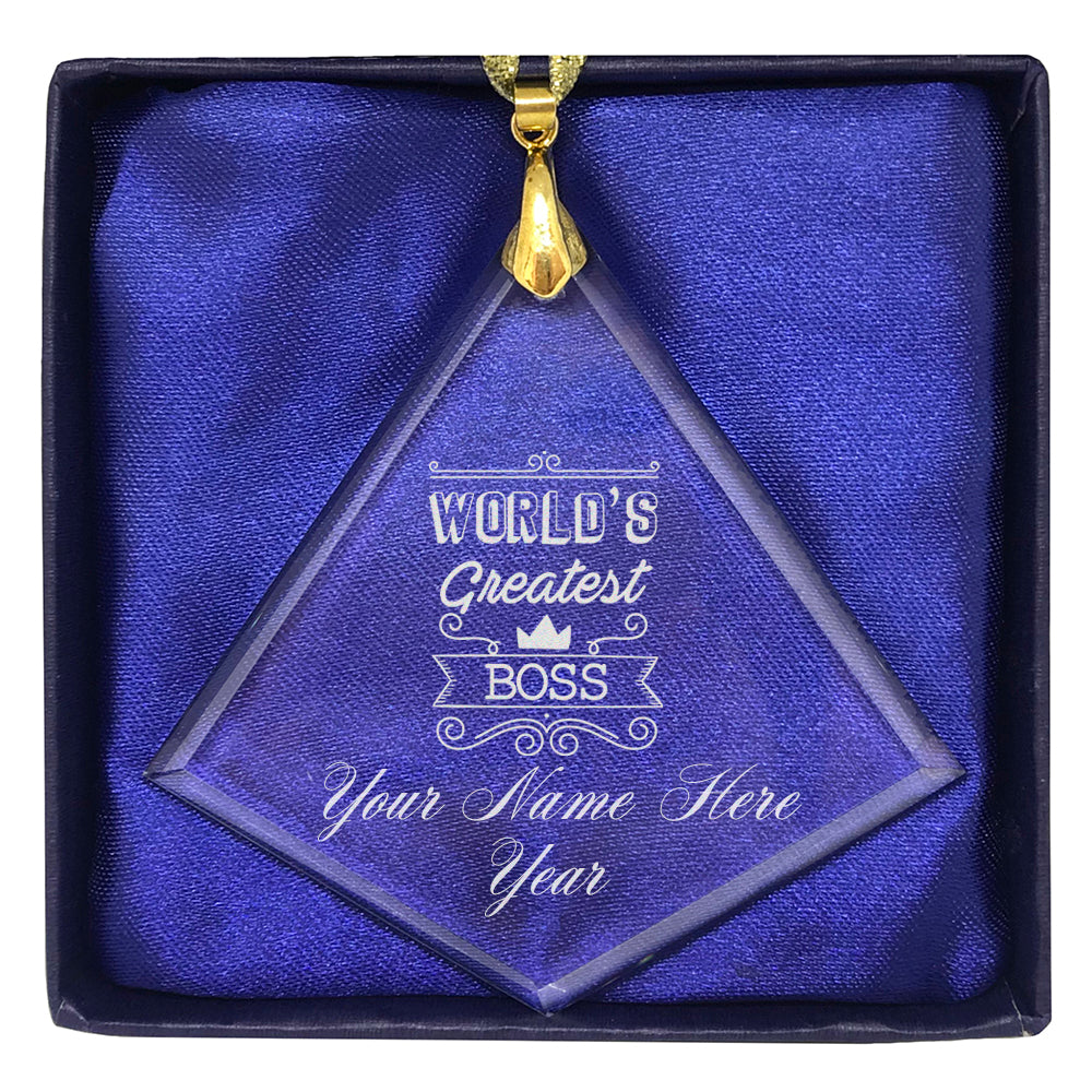 LaserGram Christmas Ornament, World's Greatest Boss, Personalized Engraving Included (Diamond Shape)