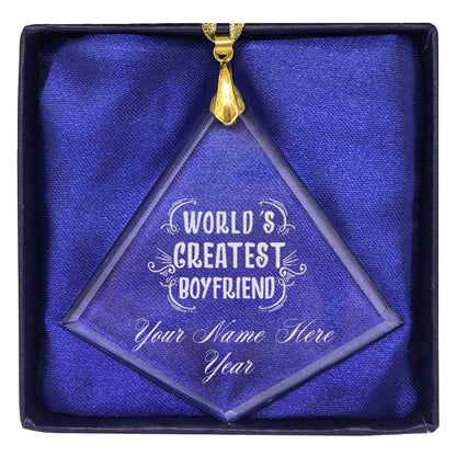 LaserGram Christmas Ornament, World's Greatest Boyfriend, Personalized Engraving Included (Diamond Shape)