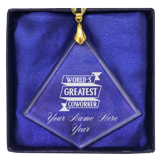 LaserGram Christmas Ornament, World's Greatest Coworker, Personalized Engraving Included (Diamond Shape)