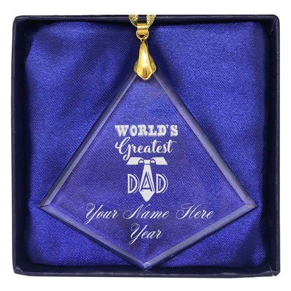 LaserGram Christmas Ornament, World's Greatest Dad, Personalized Engraving Included (Diamond Shape)