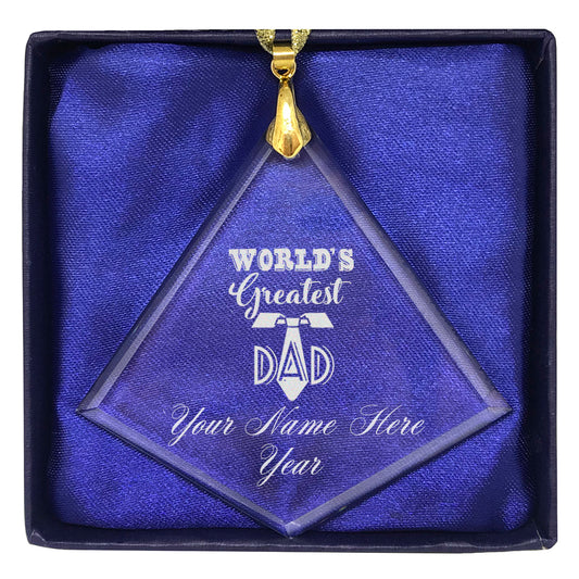 LaserGram Christmas Ornament, World's Greatest Dad, Personalized Engraving Included (Diamond Shape)
