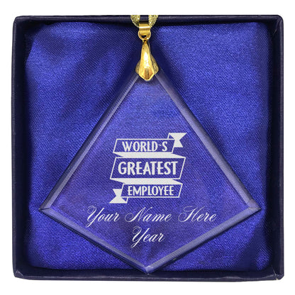 LaserGram Christmas Ornament, World's Greatest Employee, Personalized Engraving Included (Diamond Shape)