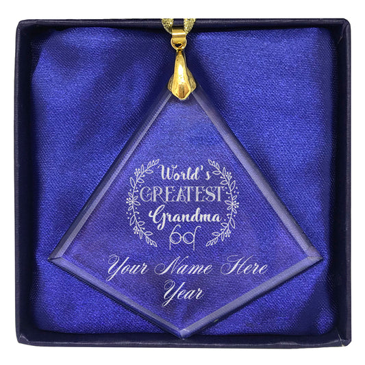 LaserGram Christmas Ornament, World's Greatest Grandma, Personalized Engraving Included (Diamond Shape)