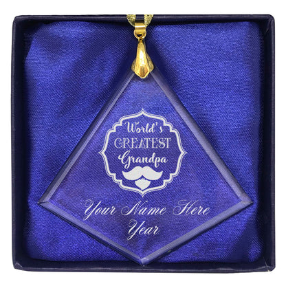 LaserGram Christmas Ornament, World's Greatest Grandpa, Personalized Engraving Included (Diamond Shape)