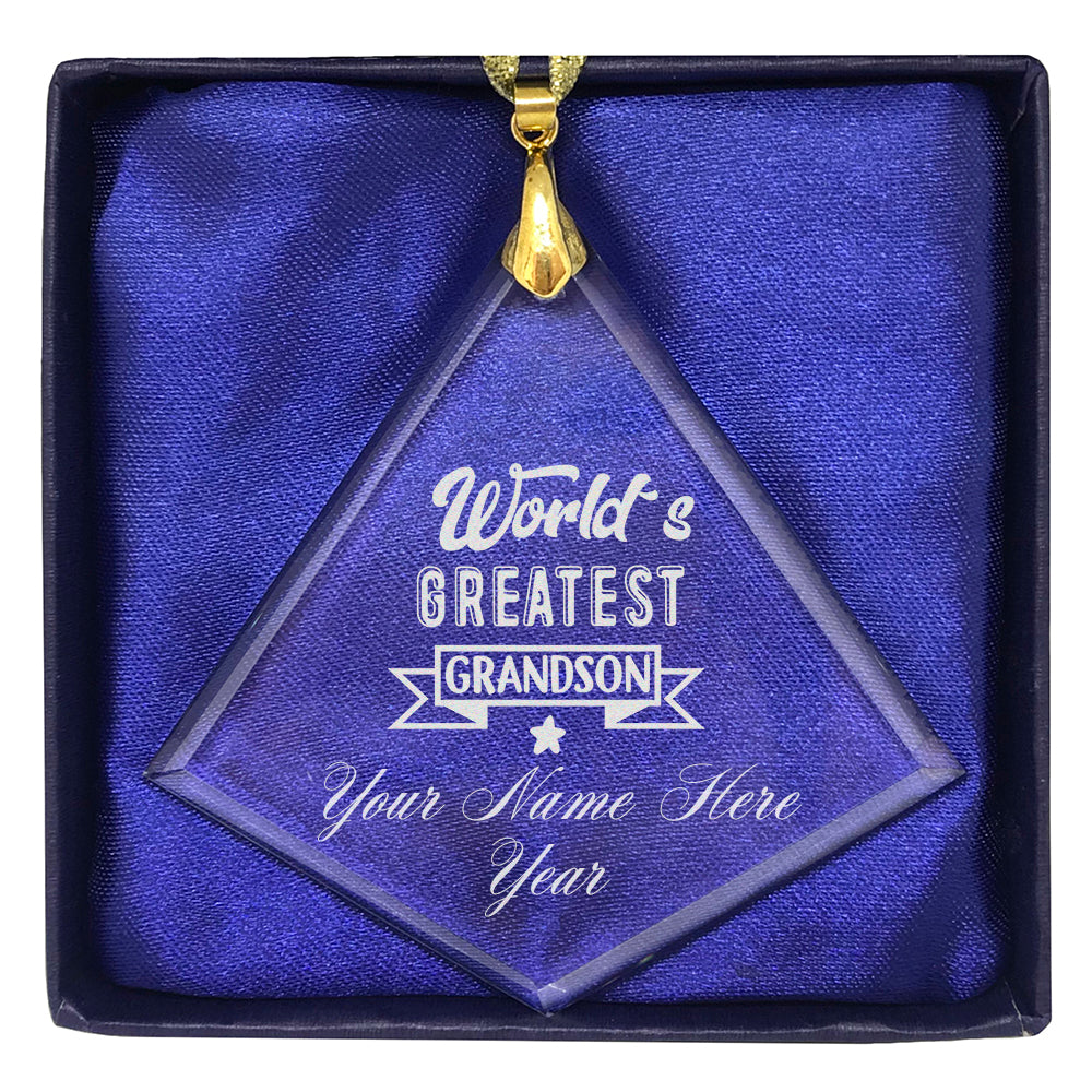 LaserGram Christmas Ornament, World's Greatest Grandson, Personalized Engraving Included (Diamond Shape)