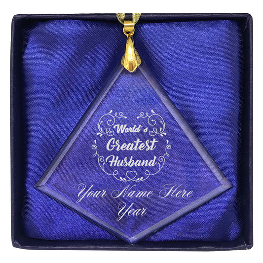 LaserGram Christmas Ornament, World's Greatest Husband, Personalized Engraving Included (Diamond Shape)