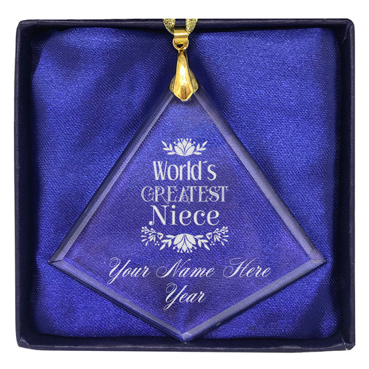 LaserGram Christmas Ornament, World's Greatest Niece, Personalized Engraving Included (Diamond Shape)