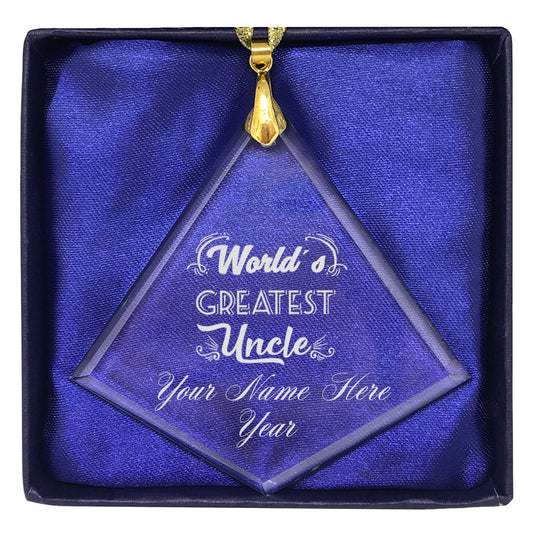 LaserGram Christmas Ornament, World's Greatest Uncle, Personalized Engraving Included (Diamond Shape)