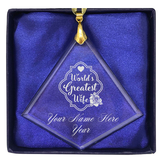 LaserGram Christmas Ornament, World's Greatest Wife, Personalized Engraving Included (Diamond Shape)