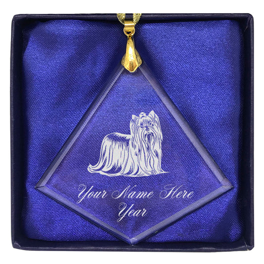 LaserGram Christmas Ornament, Yorkshire Terrier Dog, Personalized Engraving Included (Diamond Shape)