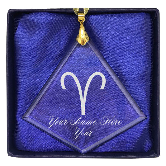 LaserGram Christmas Ornament, Zodiac Sign Aries, Personalized Engraving Included (Diamond Shape)
