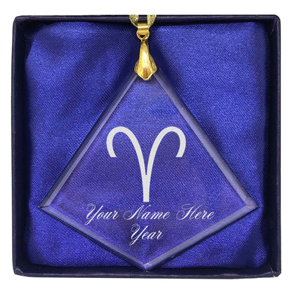 LaserGram Christmas Ornament, Zodiac Sign Aries, Personalized Engraving Included (Diamond Shape)
