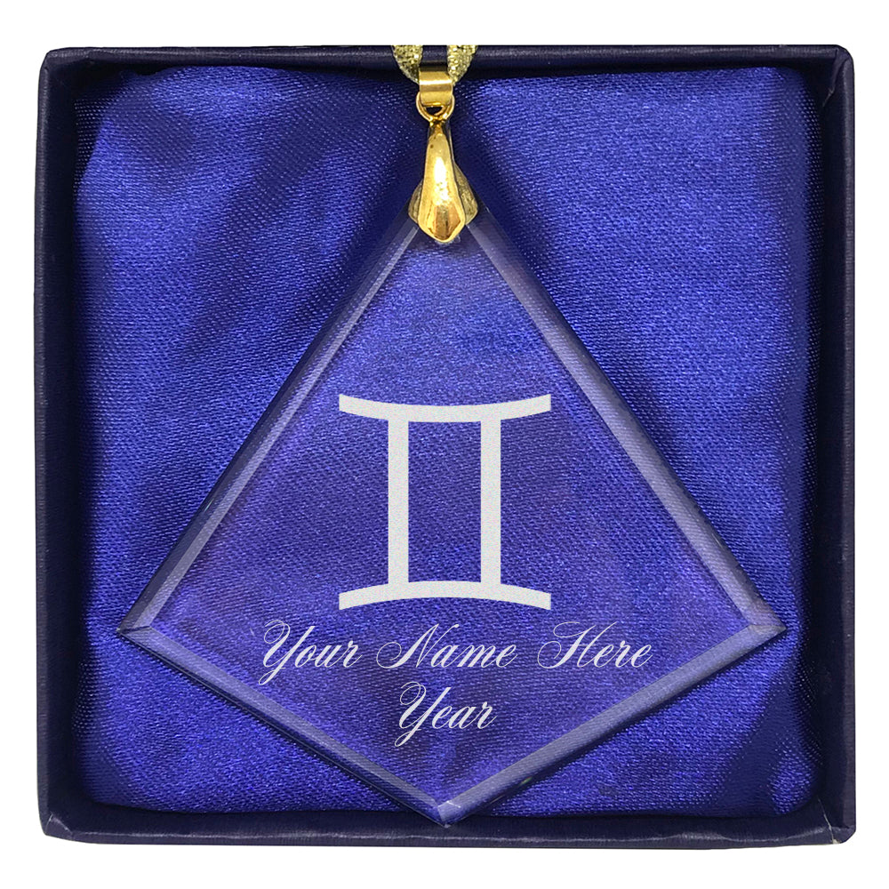 LaserGram Christmas Ornament, Zodiac Sign Gemini, Personalized Engraving Included (Diamond Shape)