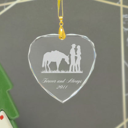 LaserGram Christmas Ornament, Horse and Cowgirl, Personalized Engraving Included (Heart Shape)