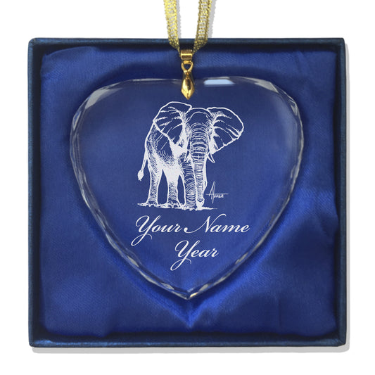 LaserGram Christmas Ornament, African Elephant, Personalized Engraving Included (Heart Shape)