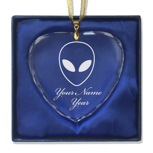 LaserGram Christmas Ornament, Alien Head, Personalized Engraving Included (Heart Shape)