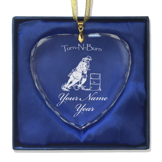 LaserGram Christmas Ornament, Barrel Racer Turn N Burn, Personalized Engraving Included (Heart Shape)