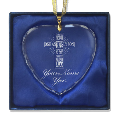 LaserGram Christmas Ornament, Bible Verse John 3-16, Personalized Engraving Included (Heart Shape)