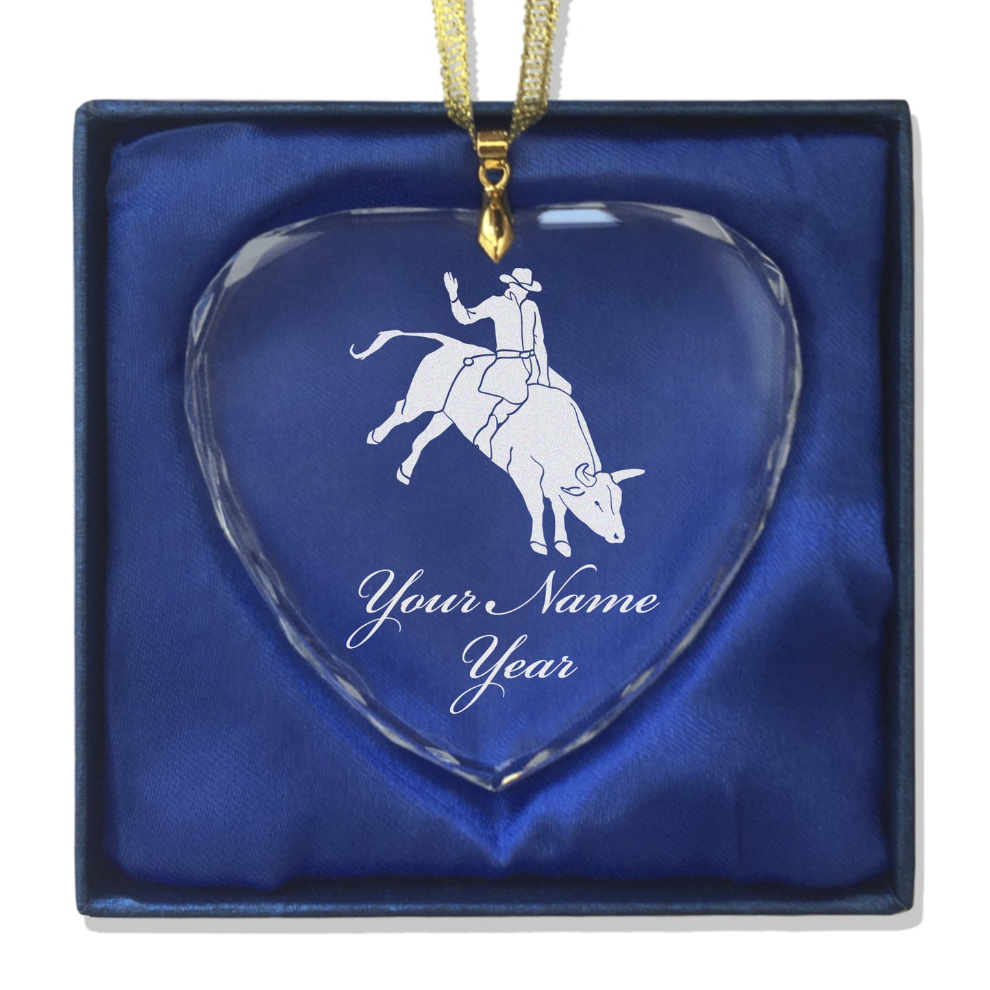 LaserGram Christmas Ornament, Bull Rider Cowboy, Personalized Engraving Included (Heart Shape)