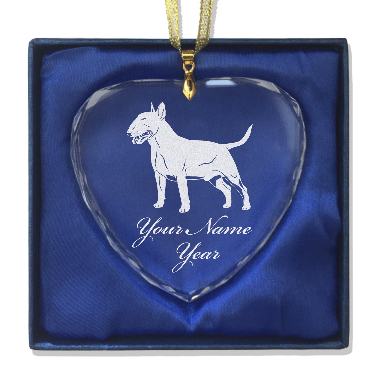 LaserGram Christmas Ornament, Bull Terrier Dog, Personalized Engraving Included (Heart Shape)