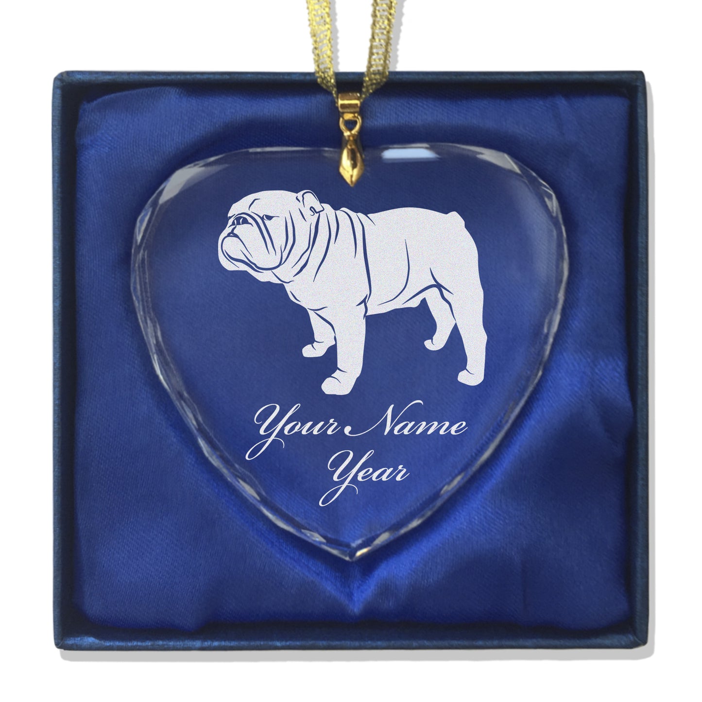 LaserGram Christmas Ornament, Bulldog Dog, Personalized Engraving Included (Heart Shape)